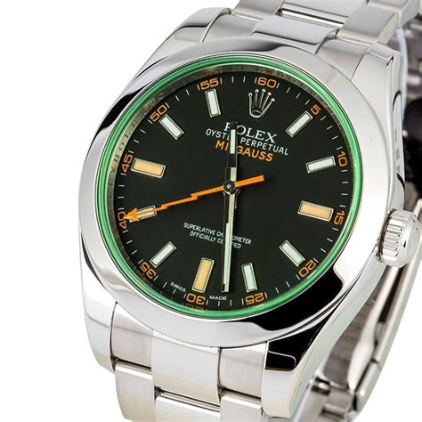 rolex milgauss green bezel|rolex milgauss 116400gv price.